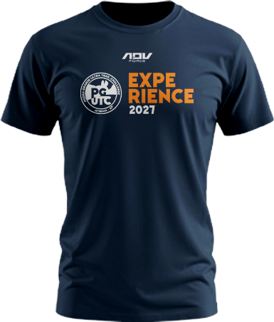 Camiseta PG Experience 2027, frente, com o logo PGUTC Experience 2027